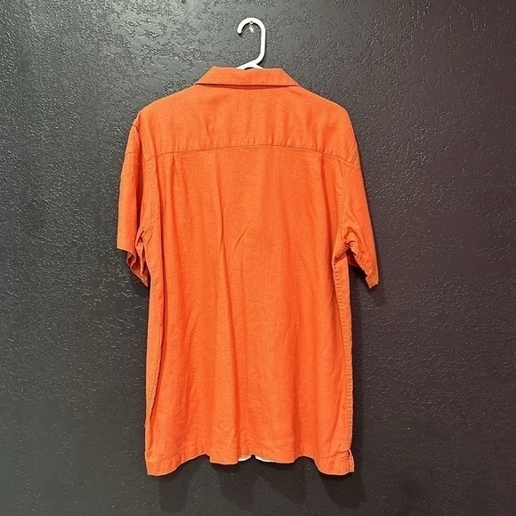 HAGGAR Men’s Short Sleeve Linen Button Shirt - XL - Orange/White - Picture 3 of 4